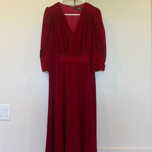 Ralph Lauren Crimson Velvet Maxi Dress with Button Front